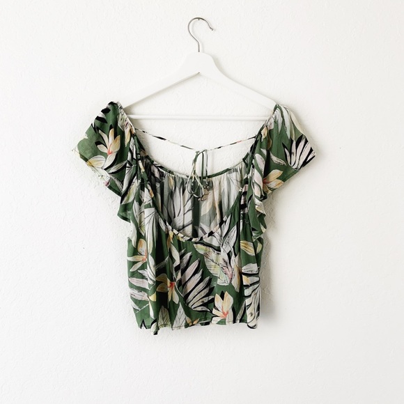 MINKPINK Shady Fronds Green Leaf Print Top XS - Picture 2 of 6